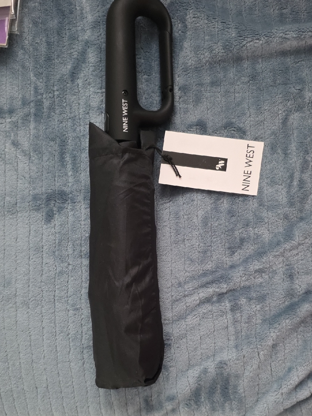 Nine West Black Folding Umbrella with Curved Handle